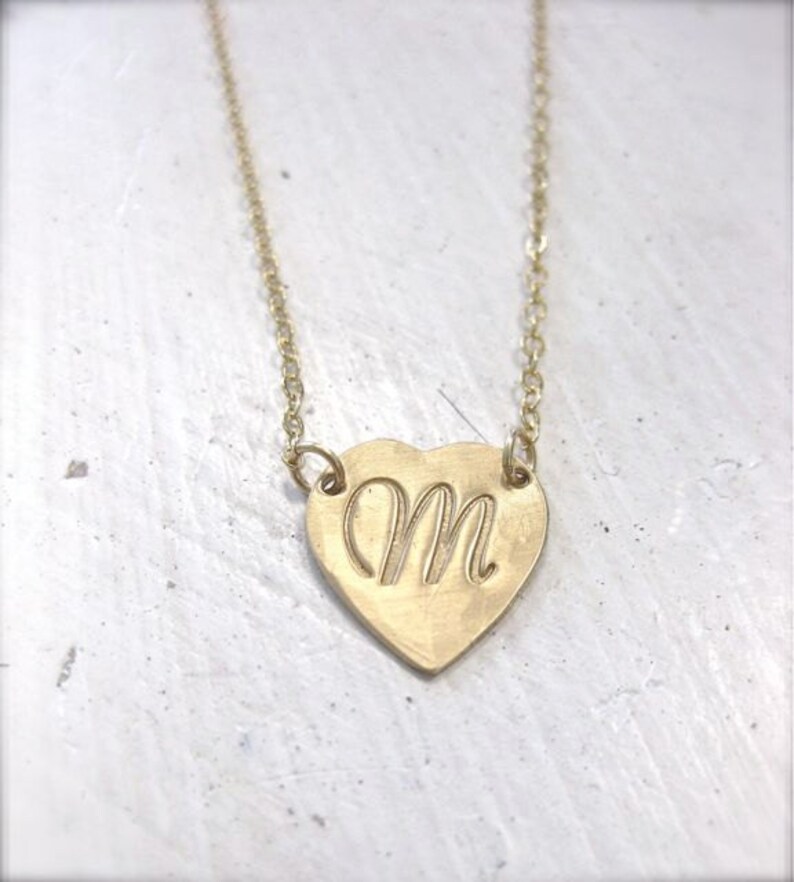 Lucky Heart Script Initial Necklace Gold Personalized And Etsy