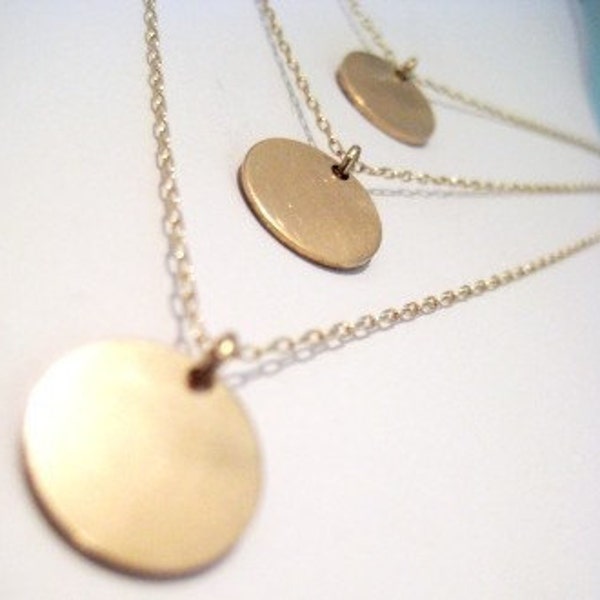 Set of Three Gold Disc Necklaces Layered