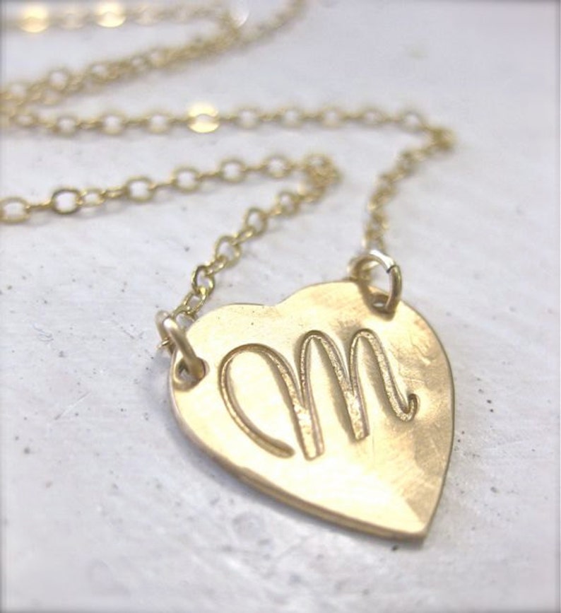 Lucky Heart Script Initial Necklace Gold Personalized And Etsy