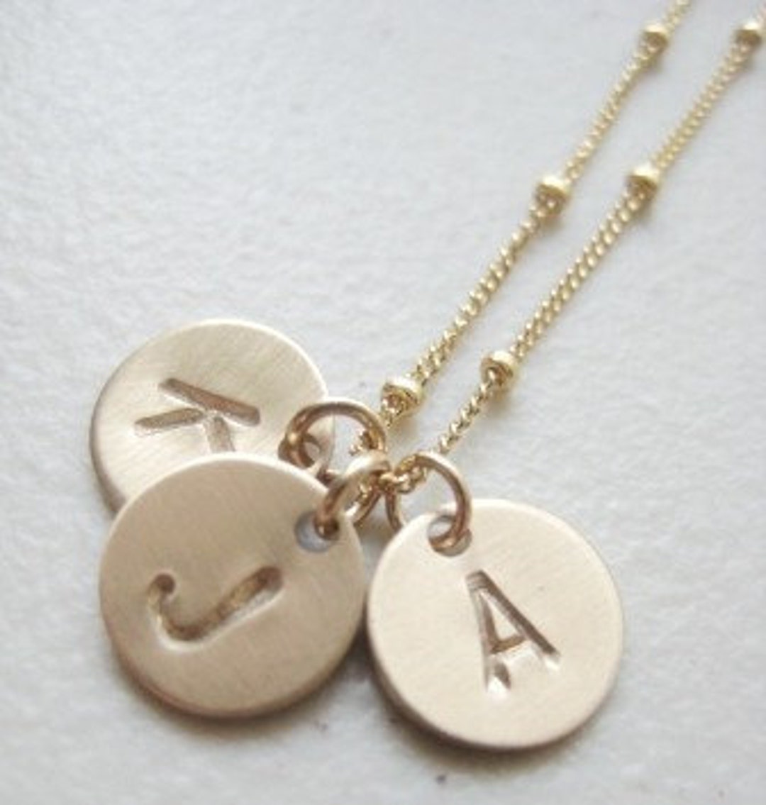 Hand Stamped Initial Gold Charms Necklace pretty Gold Initials With 3 ...