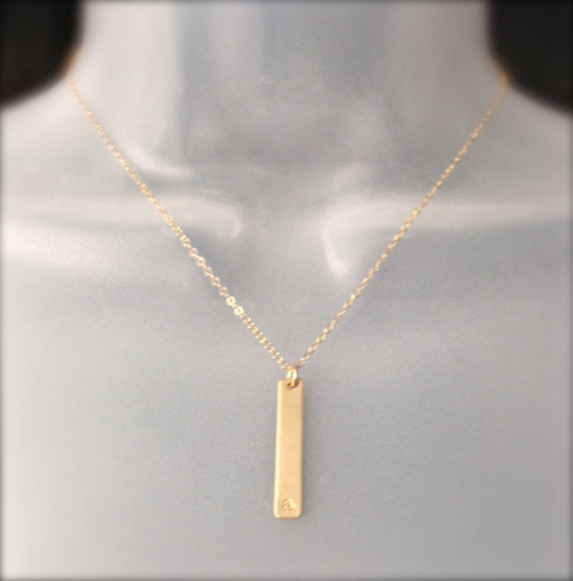 Gold Bar Charm Necklace The Long Bar Initial in Etsy
