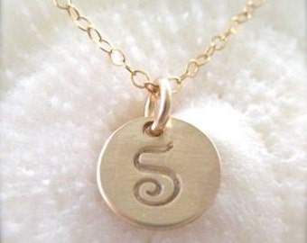 Gold Initial Charm Necklace - "Petite Initial in Script"