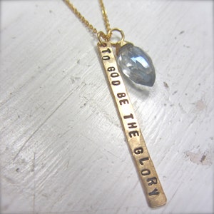 Inspiring Jewelry - Gold Bar Necklace &quot;To God Be The Glory&quot; Hand Stamped Quote