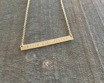 My Loves -- 14kgf Thin Horizontal Bar Mommy Necklace