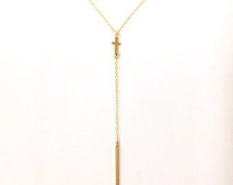 Gold Cross Y Necklace