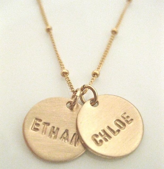 Gold Name Charms Hand Stamped Personalized Necklace