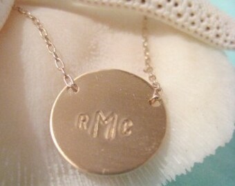 Gold Medallion Charm Necklace Personalized and Hand Stamped - "Lucky Monogram"