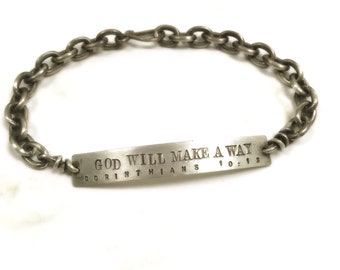 Men's Hand Stamped Heavy Sterling Silver Bracelet - God Will Make A Way