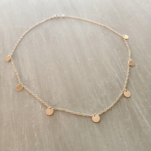 Tiny Gold Dots Necklace, Handmade 14kgf