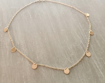 Tiny Gold Dots Necklace, Handmade 14kgf