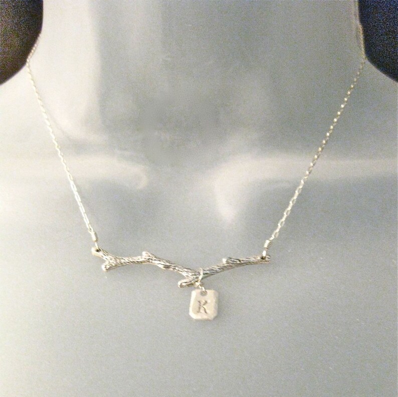 Tree Branch Necklace Out on a Limb in Sterling Silver Nature Inspired Jewelry, Simple and Petite, Name Initial image 4