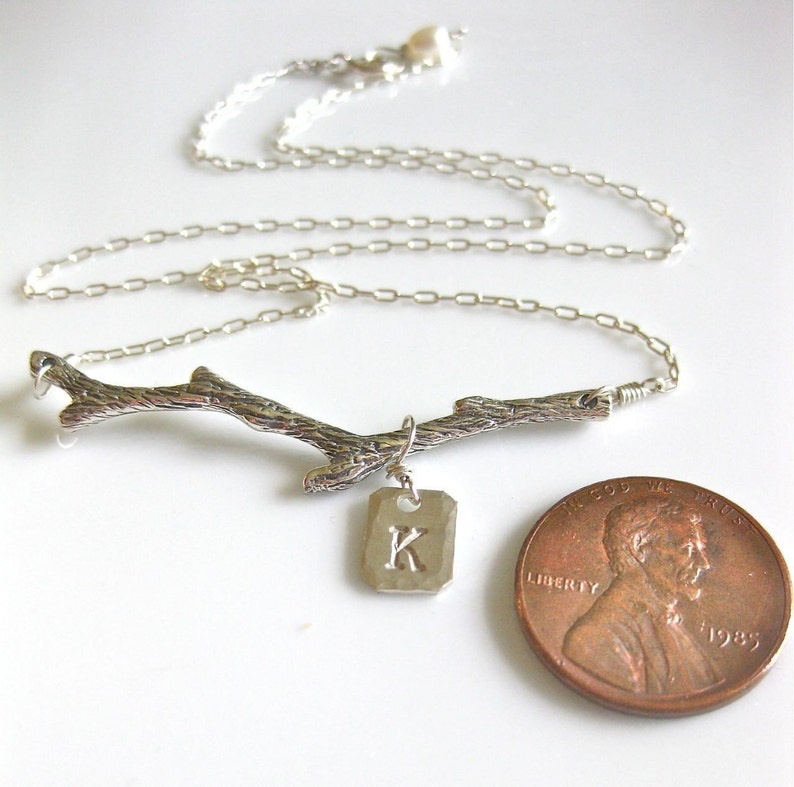 Tree Branch Necklace Out on a Limb in Sterling Silver Nature Inspired Jewelry, Simple and Petite, Name Initial image 3