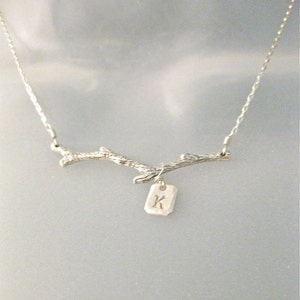 Tree Branch Necklace Out on a Limb in Sterling Silver Nature Inspired Jewelry, Simple and Petite, Name Initial image 2