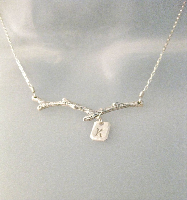 Tree Branch Necklace Out on a Limb in Sterling Silver Nature Inspired Jewelry, Simple and Petite, Name Initial image 2