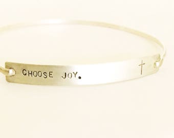 Choose Joy- Hand Stamped Bracelet Bangle in 14k gold filled and available in sterling silver