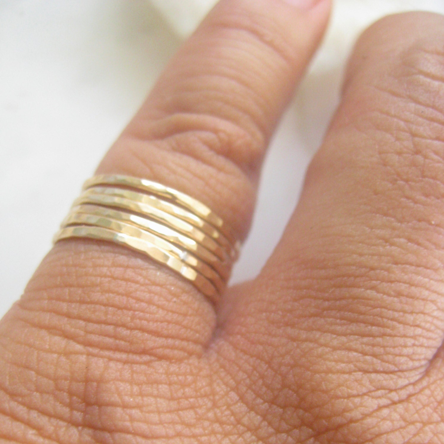 Thin Gold Bands Six Hammered Stacking Rings Etsy