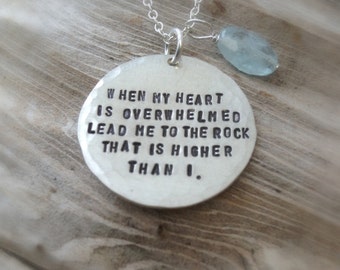 Silver Scripture Necklace - Psalm 61:2 Bible Quote Sterling Jewelry