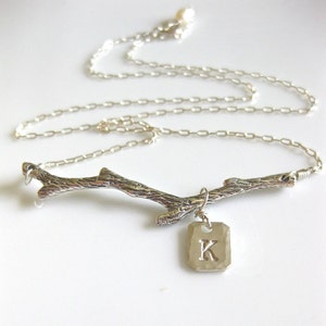 Tree Branch Necklace Out on a Limb in Sterling Silver Nature Inspired Jewelry, Simple and Petite, Name Initial image 1