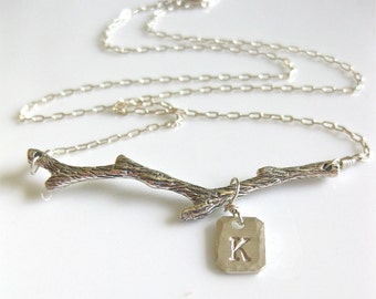 Tree Branch Necklace - "Out on a Limb" in Sterling Silver - Nature Inspired Jewelry, Simple and Petite, Name Initial