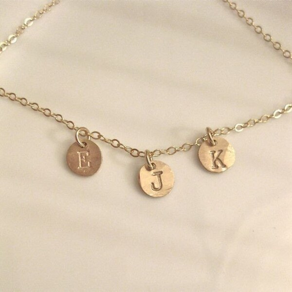 Gold Disc Necklace -"Tiny Initial Coins" - Personalized with three