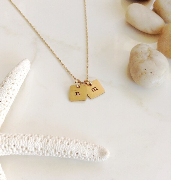 Tiny Squares Initials in Gold Two Hand Stamped Charms