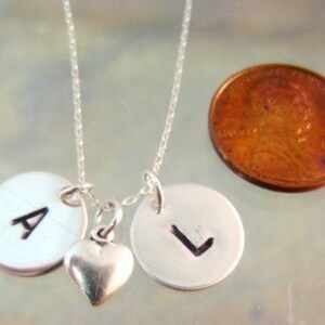 Initial Love in Sterling Silver Handmade and Handstamped Simple Jewelry with Heart Charm image 2
