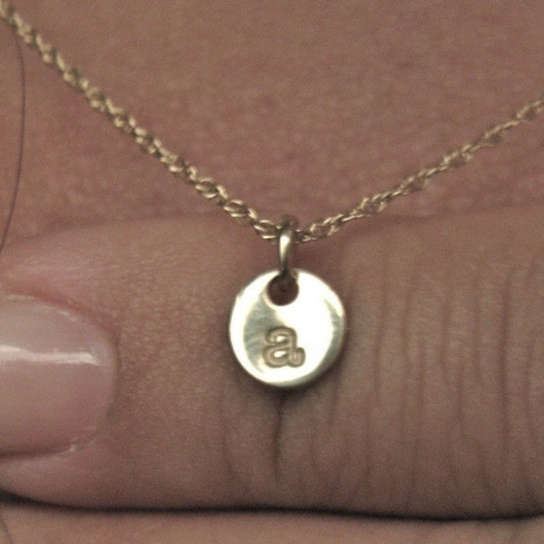 Tiny Initial Charm Necklace - "Initial Droplet in Gold"
