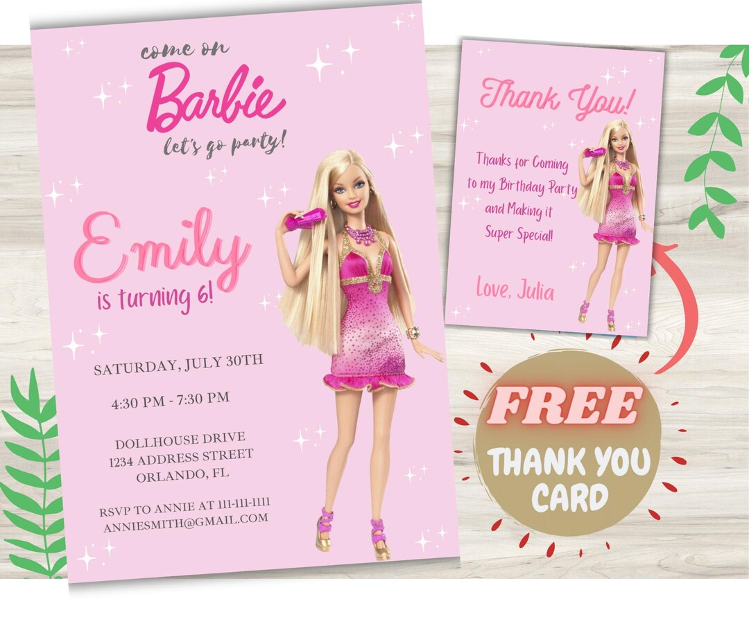 Editable Barbie Birthday Invitation Template, Pink Doll Birthday Barbi Party Invitation ...