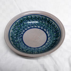 AMANA Colonies BOWL IOWA Pottery Large Bowl  Signed Spauk Blue Green Spongeware Design Handmade Hand Thrown Vintage