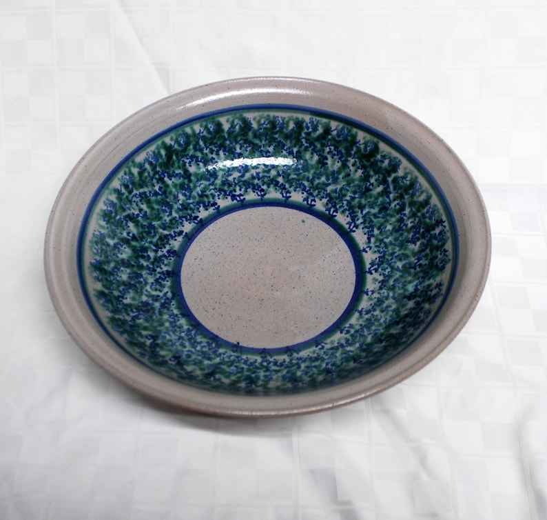 Vintage AMANA Colonies IOWA POTTERY Large Bowl Signed Spauk Blue Green