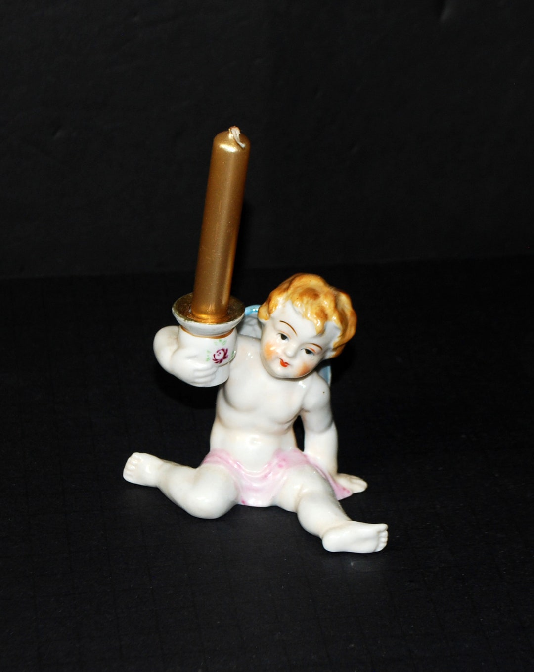 Vintage Angel Candle Holder Porcelain Hand Painted Gold Accents Made in Japan Petite Cherub Etsy