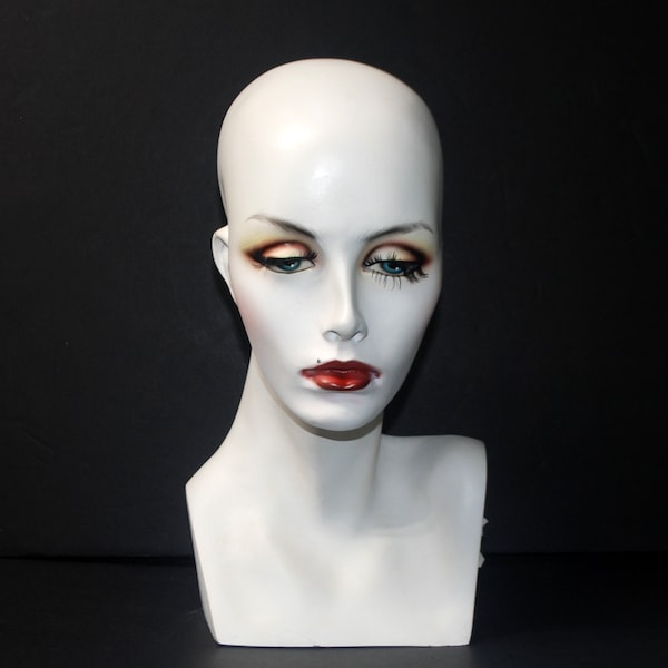 Realistic Female Mannequin Head Bust From wig Salon USED Fiberglass 16" Jewelry Hats Wigs Display