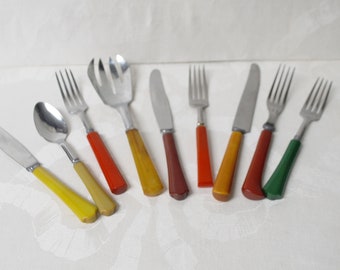 Vintage Flatware with Bakelite Handles Various Colors and Styles