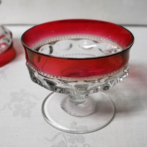 2 TIFFIN Kings Crown Ruby Flash, Sundae, Sherbet, champagne compotes  VINTAGE