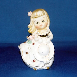 Little Girl Figurine Bell Vintage Wales, Japan, Porcelain, Rhinestones