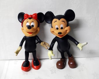Vintage 1960s Mickey & Minnie Mouse Poseable Vinyl Doll by Dakin