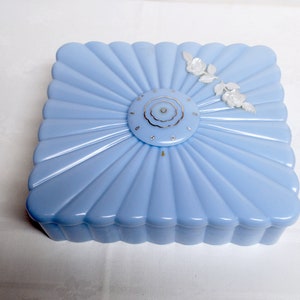 Vintage Menda Pill Safe: Blue Plastic, Raised Flower Trim, Combination Lock