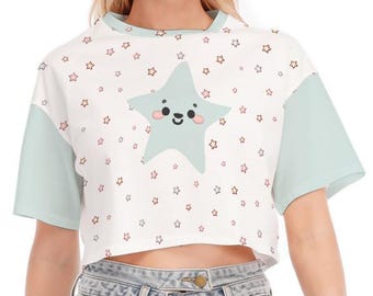 Top corto de estrella azul kawaii – Camiseta de algodón Y2K