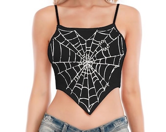 Gothic Spiderweb Crop Cami Top: Kawaii Heaven, Edgy Halloween Style