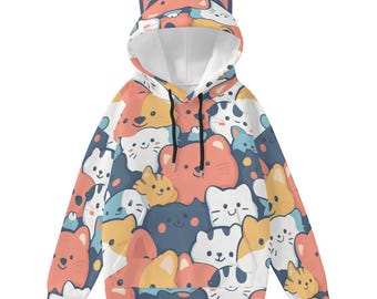 Sweat à capuche oreilles de chat - Sweat à capuche animal kawaii avec imprimé dessin animé
