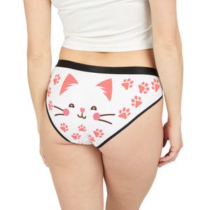 Kawaii Cat Face Panties, Cute Kitty Lingerie, Cat Lover Gift, Anime Girl Undergarment, Funny Animal Print Briefs