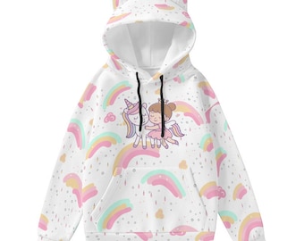 Kawaii Unicorn Pullover – Cat Ear Hoodie for Adult Women
