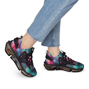 Neon Space Sneakers, Women&#39;s Shoes, Galaxy Print Running Shoes, Outer Space Sneaker Gift, Cosmic Athletic Footwear