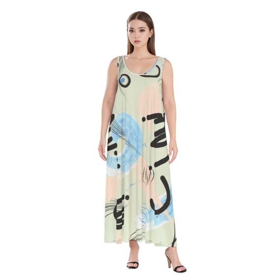 Kawaii Heaven Women's Rayon Maxi Dress with Abstract Print | Ankle Length & Sleeveless