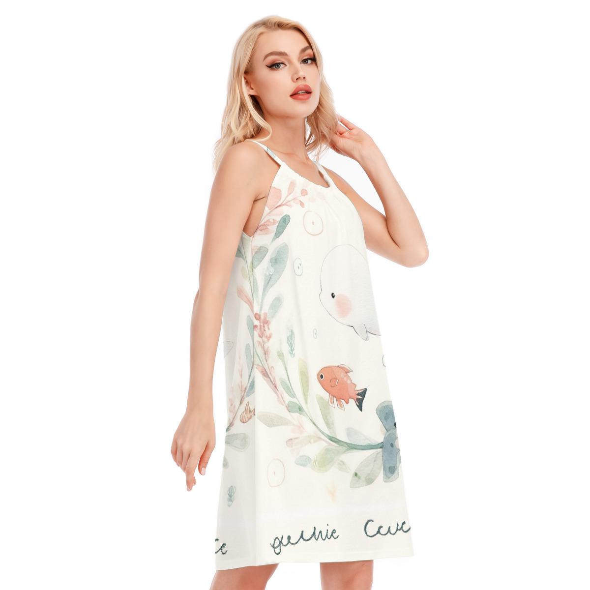 STRY Prendisole lunghe estive da donna, senza maniche, scollo rotondo, stampa floreale, linea A, abito elegante, prendisole lungo, Azzurro cielo-2., M