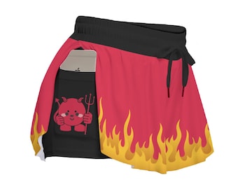 Kawaii Devil Flame-skorts voor dames met zakken voor sport en mode