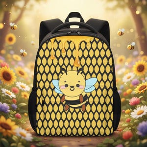 かわいい蜂のバックパック - ハニカム＆ドリップデザインのスクールバッグ