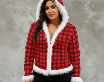 Sparkle Velvet Open-Front Hoodie with Faux Fur Trim – Cozy Winter Holiday Jacket