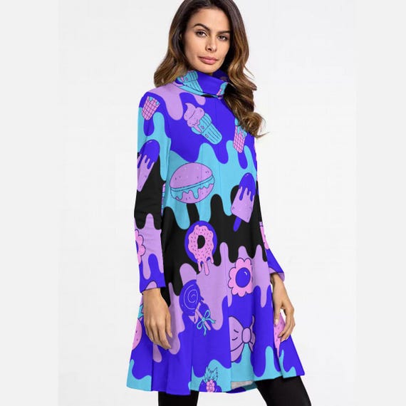Candy Drip A-line Dress – Colorful High Neck Long Sleeve Dress - Etsy