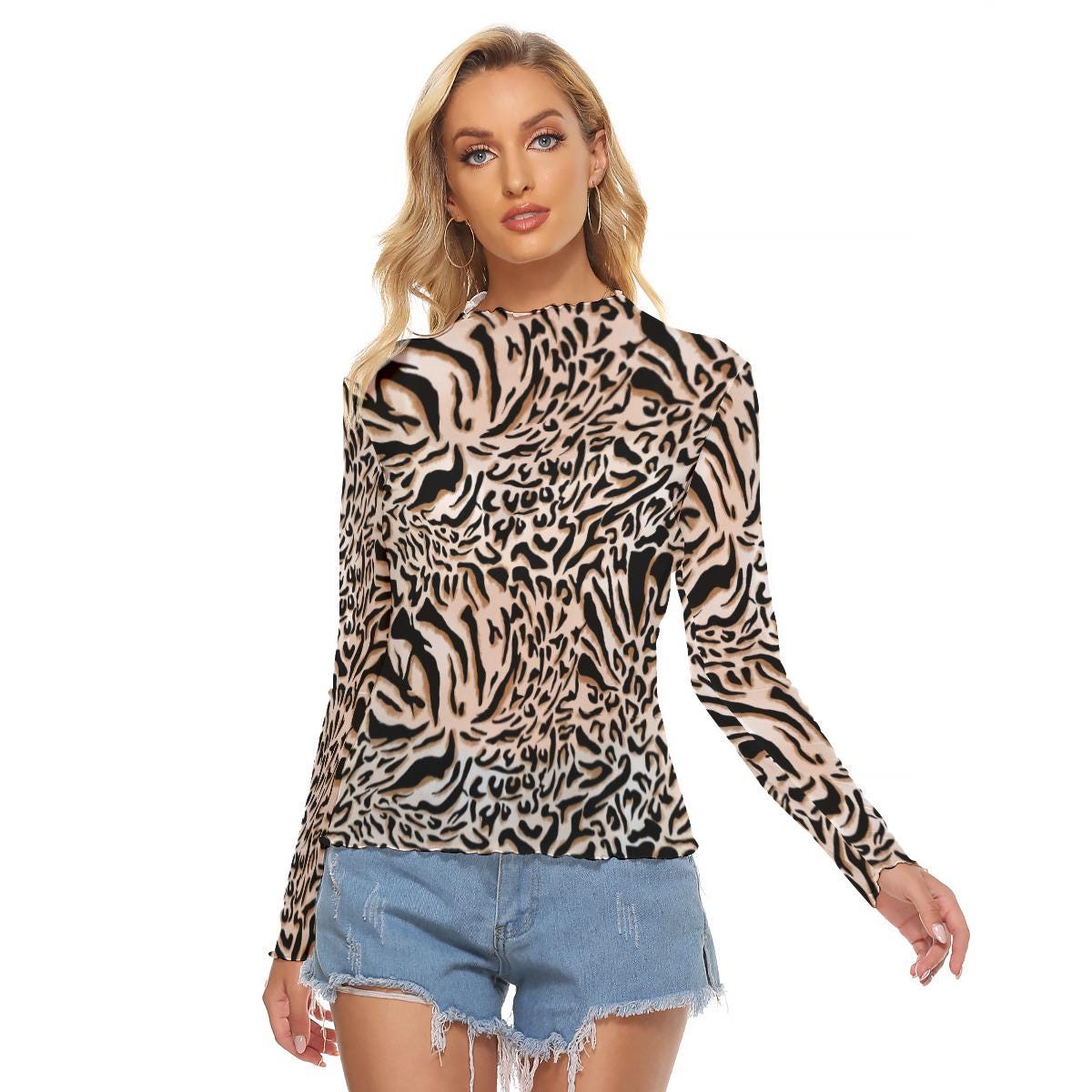 Leopard Print Long Sleeve Top – Fitted Animal Print Shirt for 